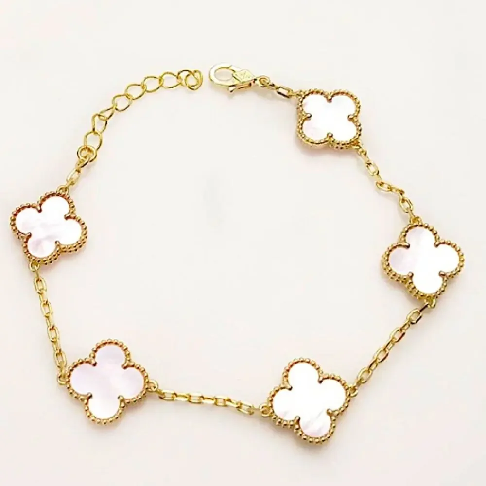 Gold Four Leaf Clover Bracelet Mother of Pearl Luxury - Picture 5 of 9